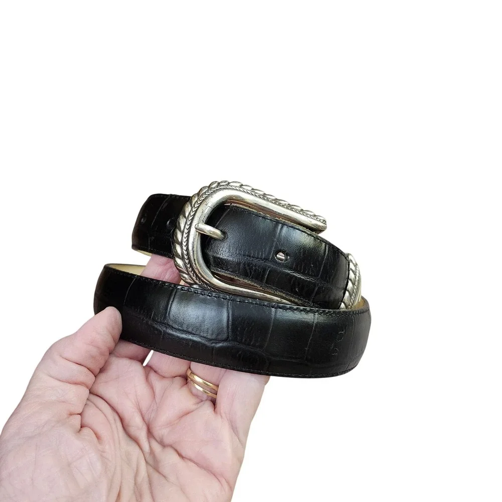 Brighton Black Crocodile Embossed Leather Western Buckle Belt Medium‎ 44903